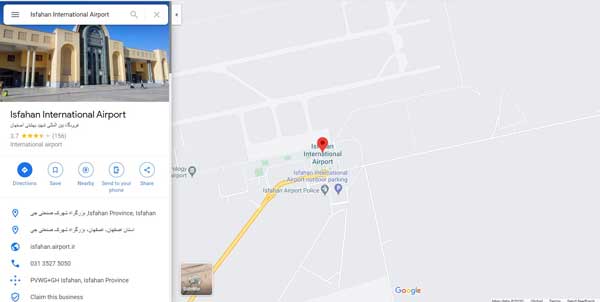 موقعیت فرودگاه شهید بهشتی اصفهان در نقشه