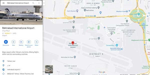 موقعیت فرودگاه مهرآباد در نقشه