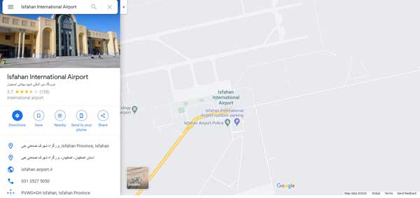 موقعیت فرودگاه بین المللی اصفهان در نقشه
