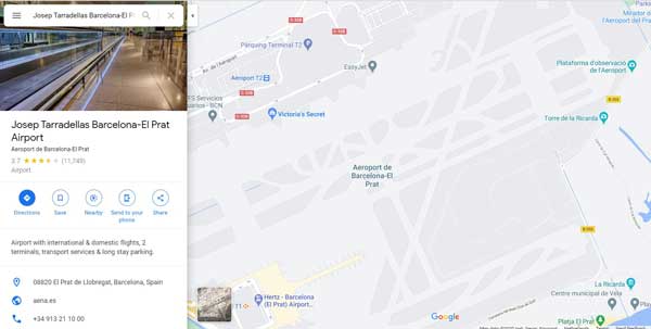 موقعیت فرودگاه بارسلون در نقشه