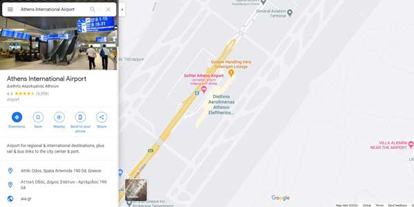 موقعیت فرودگاه آتن در نقشه