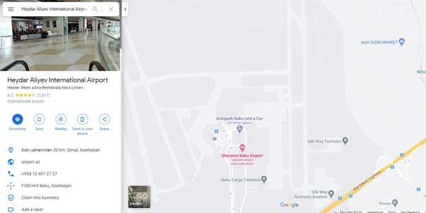 موقعیت فرودگاه باکو در نقشه
