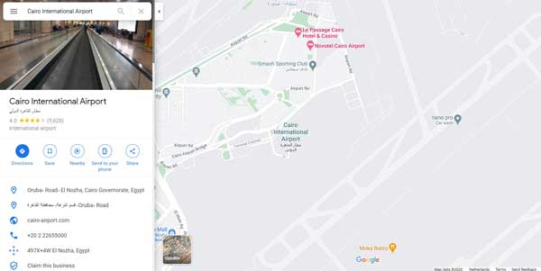 موقعیت فرودگاه قاهره در نقشه