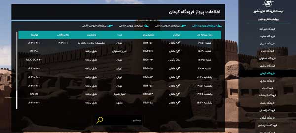 اطلاعات پرواز تهران کرمان امروز