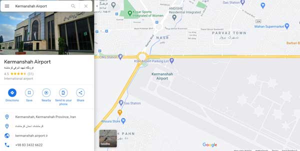 موقعیت فرودگاه کرمانشاه در نقشه