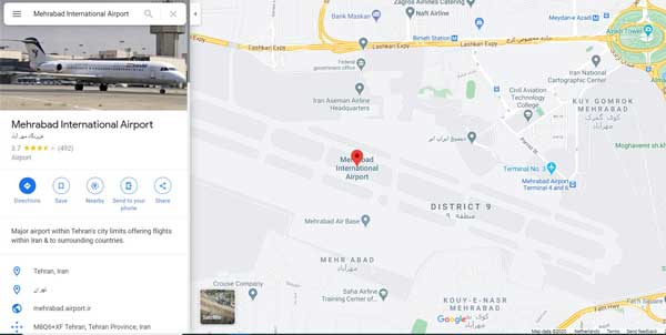 موقعیت فرودگاه مهرآباد تهران در نقشه